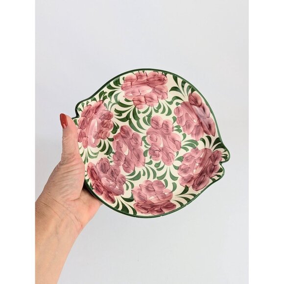 Hand-Painted Pink Floral Ceramic Dish Vintage Pink Roses 7.5" Round Ceramic Tray - Picture 5 of 10